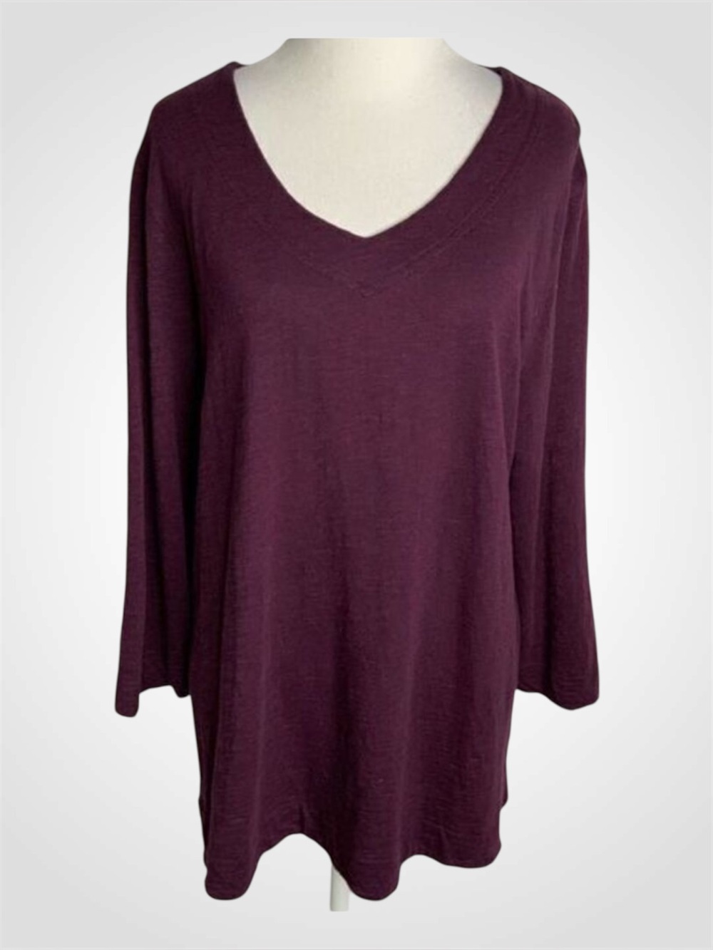 Chico’s Purple V Neckline Long Sleeves Stretchy Knit Casual Comfy Tunic 2